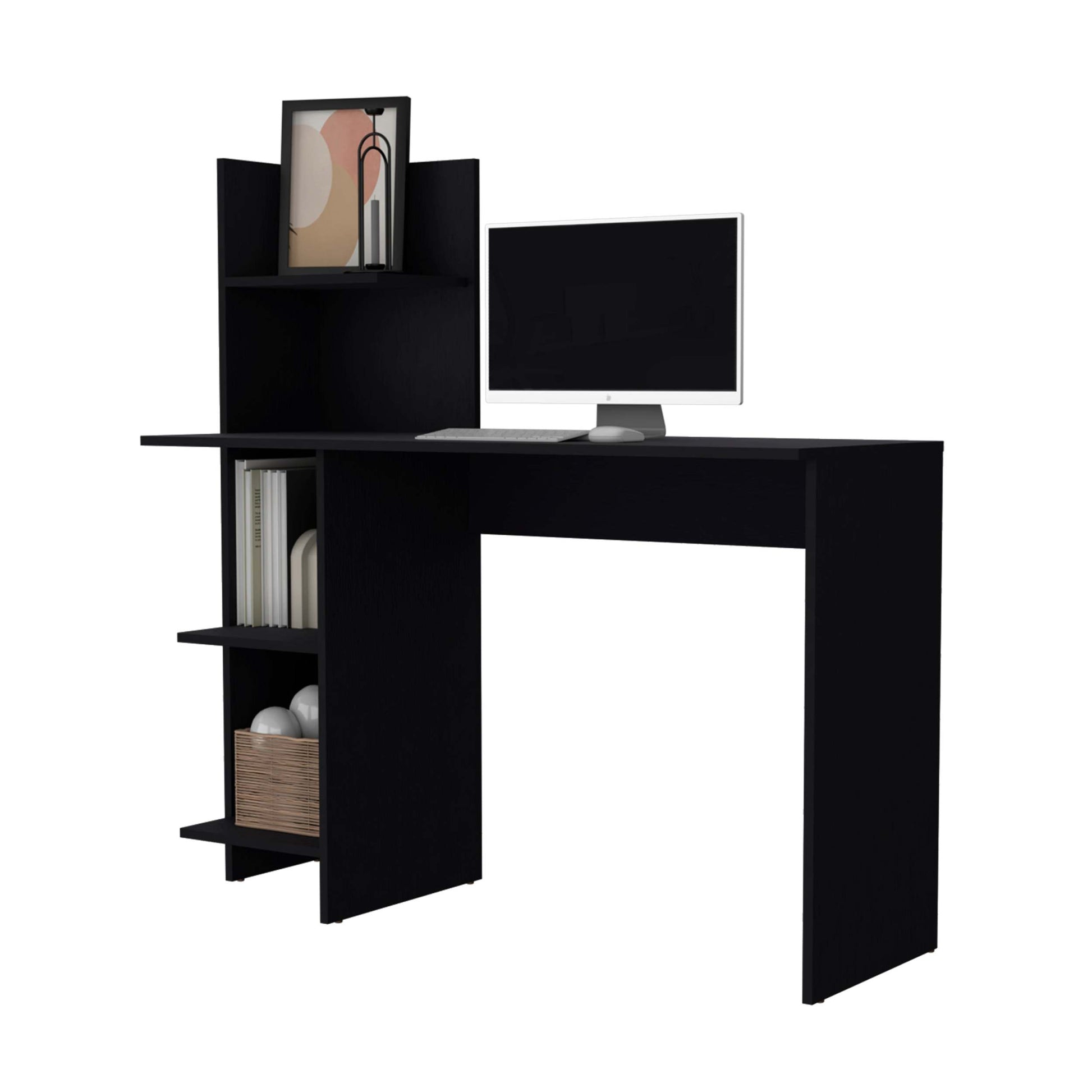 Black Four Shelves Writing Desk Black Writting Desk Office Rectangular Shelves Desk Wood