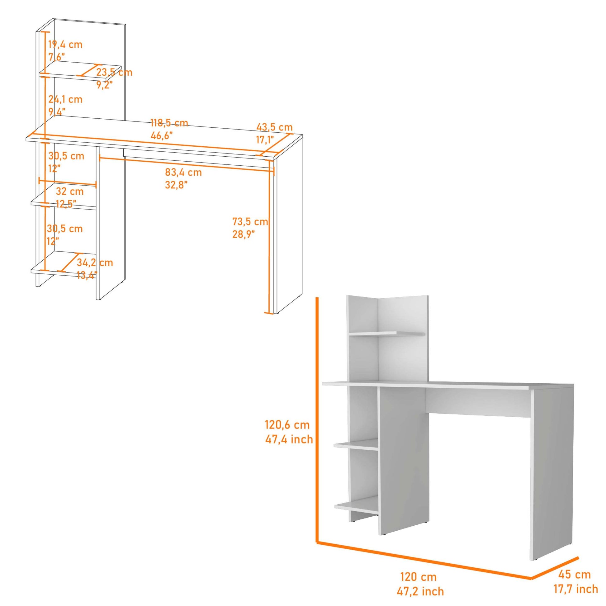 White Four Shelves Writing Desk White White Writting Desk Office Rectangular Shelves Desk Wood