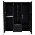 Bariloche Wardrobe, Multi Section Storage With Hanging Rods, Shelves, And 2 Drawers Black Black Bedroom Modern Particle Board