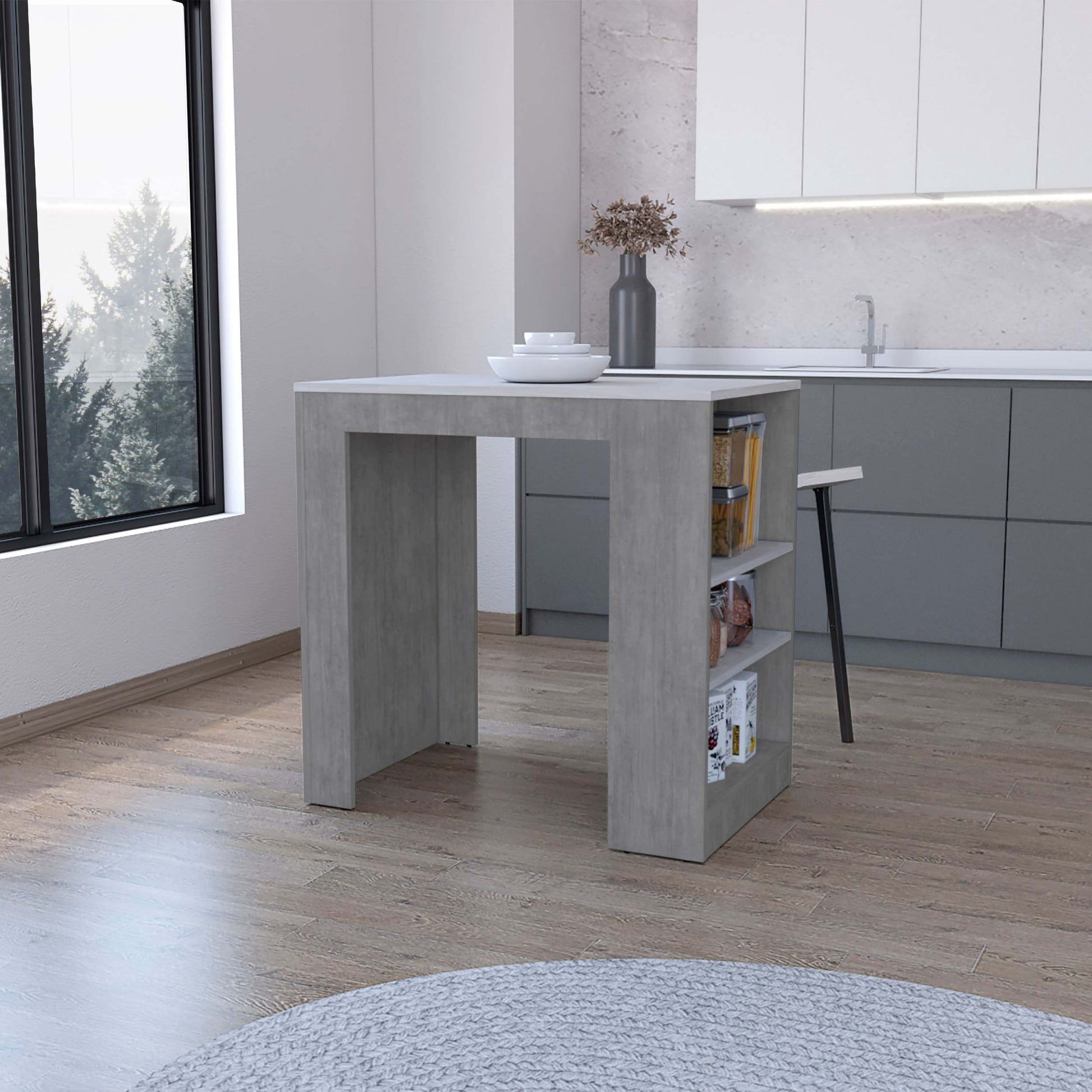 Concrete Gray And Ibiza Marble Counter Height Table Top Kitchen Island Gray Gray Kitchen Rectangular Stationary Kitchen Islands Wood Small Less Than 40In