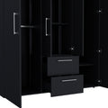 Wardrobe, Deluxe Armoire With Multiple Storage Options And Metal Accents, Black Black Particle Board Particle Board