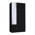 Riverside 3 Door Mirrored Armoire With Two Drawers, Four Shelves, And Hanging Rod Black Black Particle Board