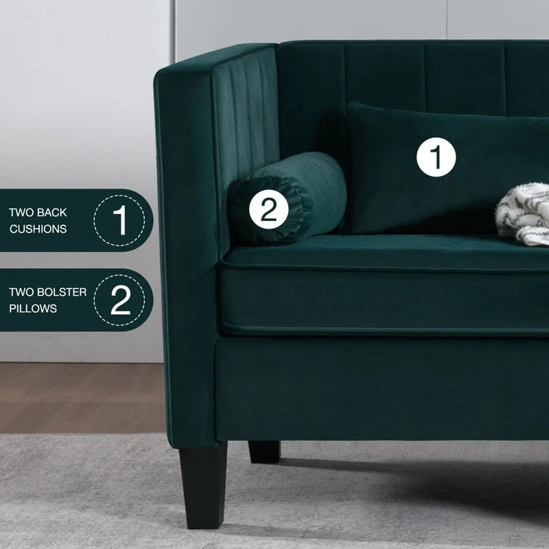 Sofa ,64.96" Modern Sofa Couch 2 Seater Fabric Sofa Green Wood Heavy Duty Foam Velvet 2 Seat