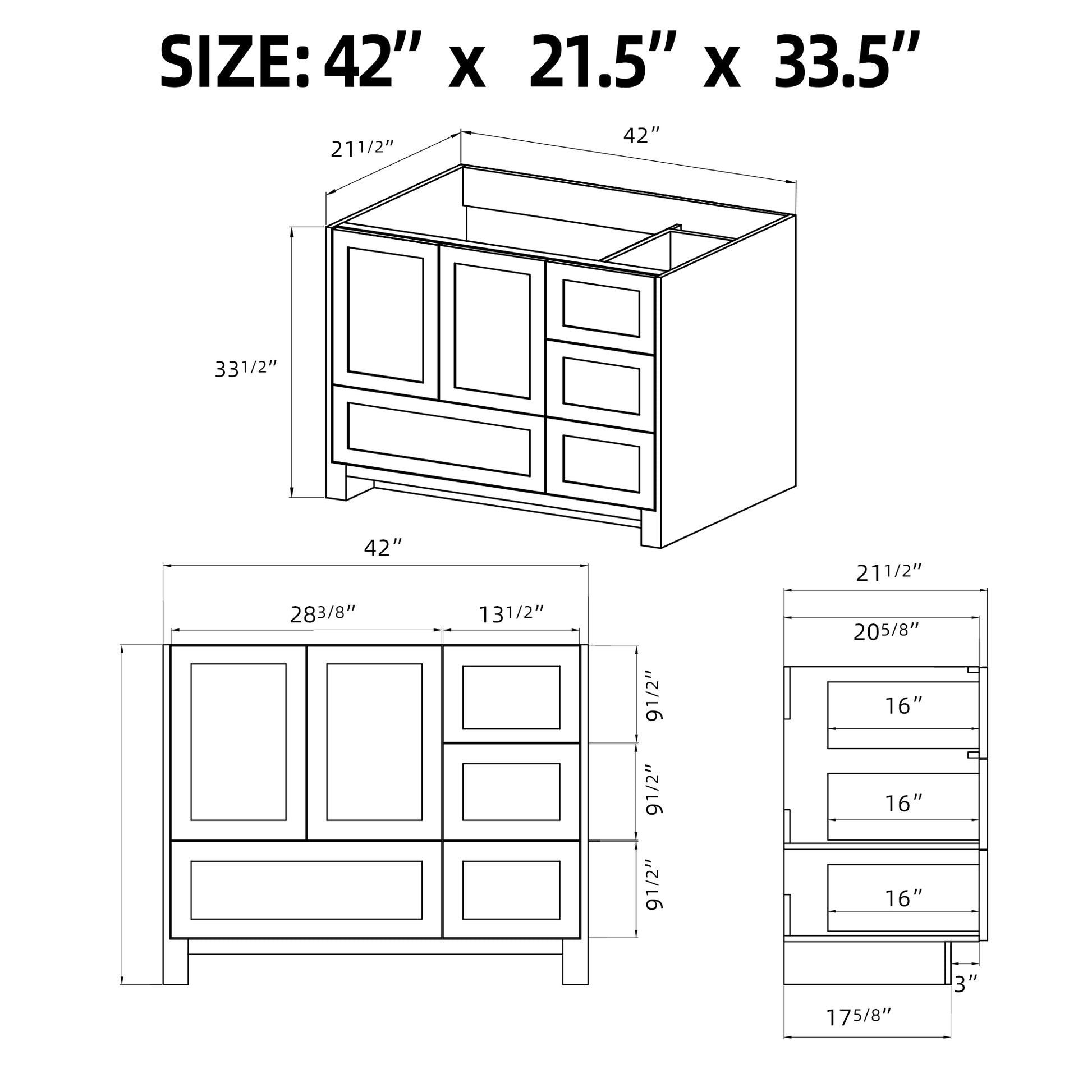 Solid Wood 42 Inch Bathroom Vanity Without Top Sink, Modern Bathroom Vanity Base Only, Birch Solid Wood And Plywood Cabinet, Bathroom Storage Cabinet With Double Door Cabinet And 4 Drawers, White Soft Close Doors Bathroom Lacquered 4 White 4 4 36 To 47