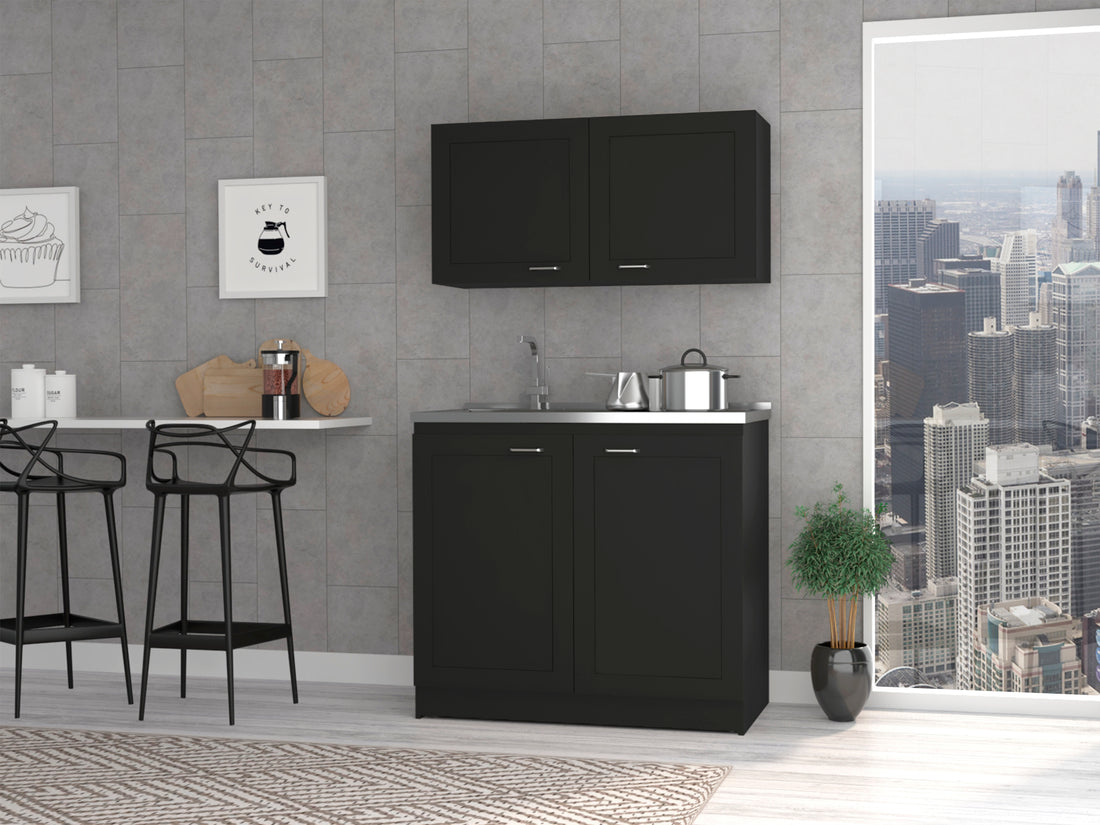 Perseus Cabinet Set Black Kitchen Modern Particle Board Engineered Wood