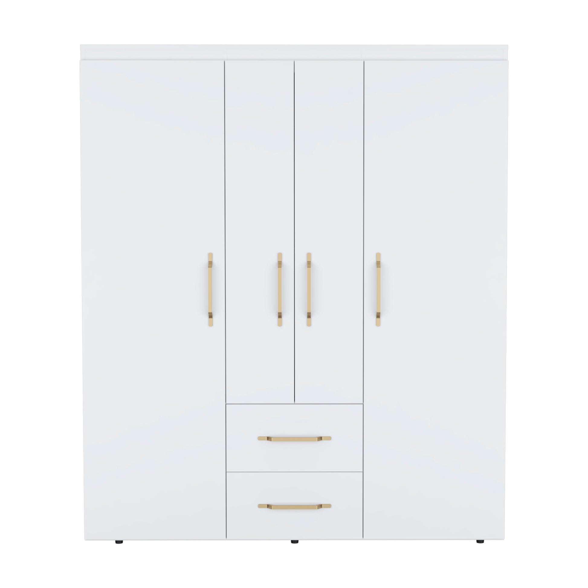 Bariloche Wardrobe, Multi Section Storage With Hanging Rods, Shelves, And 2 Drawers White White Bedroom Modern Particle Board