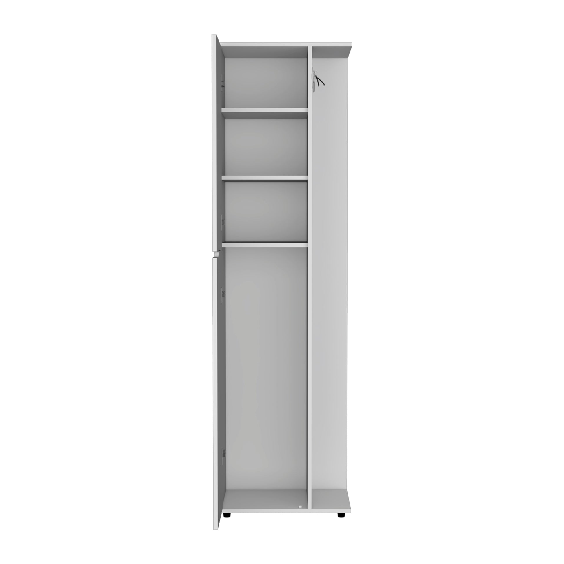 71.3" H Broom Storage Closet With One Door, Four Shelves And Broom And Mop Holder,White White Particle Board Particle Board