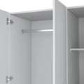 Wardrobe With 3 Doors, One With Mirror, Two Drawers, Four Shelves And Hanging Bar,White White Particle Board Particle Board