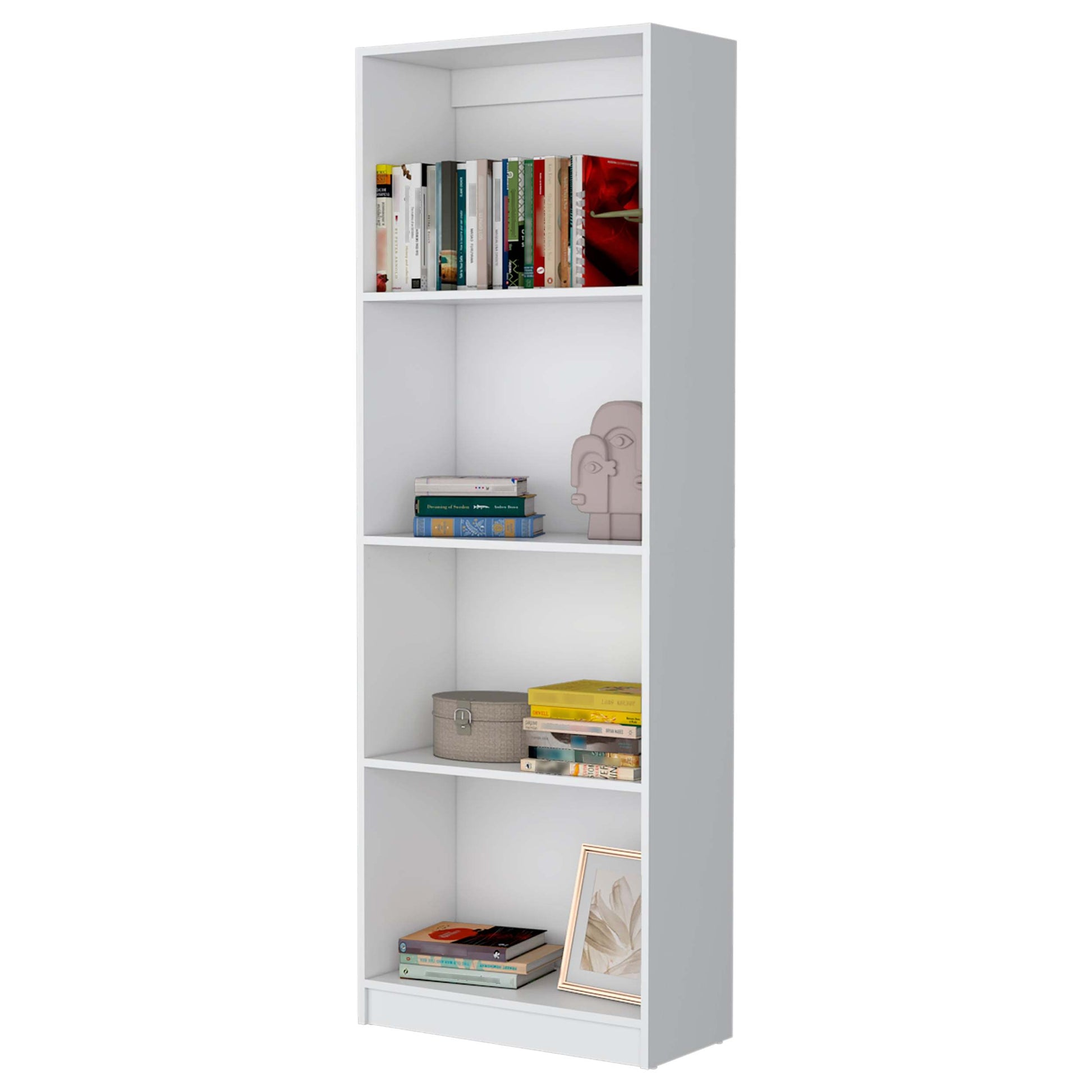 White Tier Storage Shelves Bookcase 4 White White Standard Horizontal Primary Living Space Closed Back Wood Wood