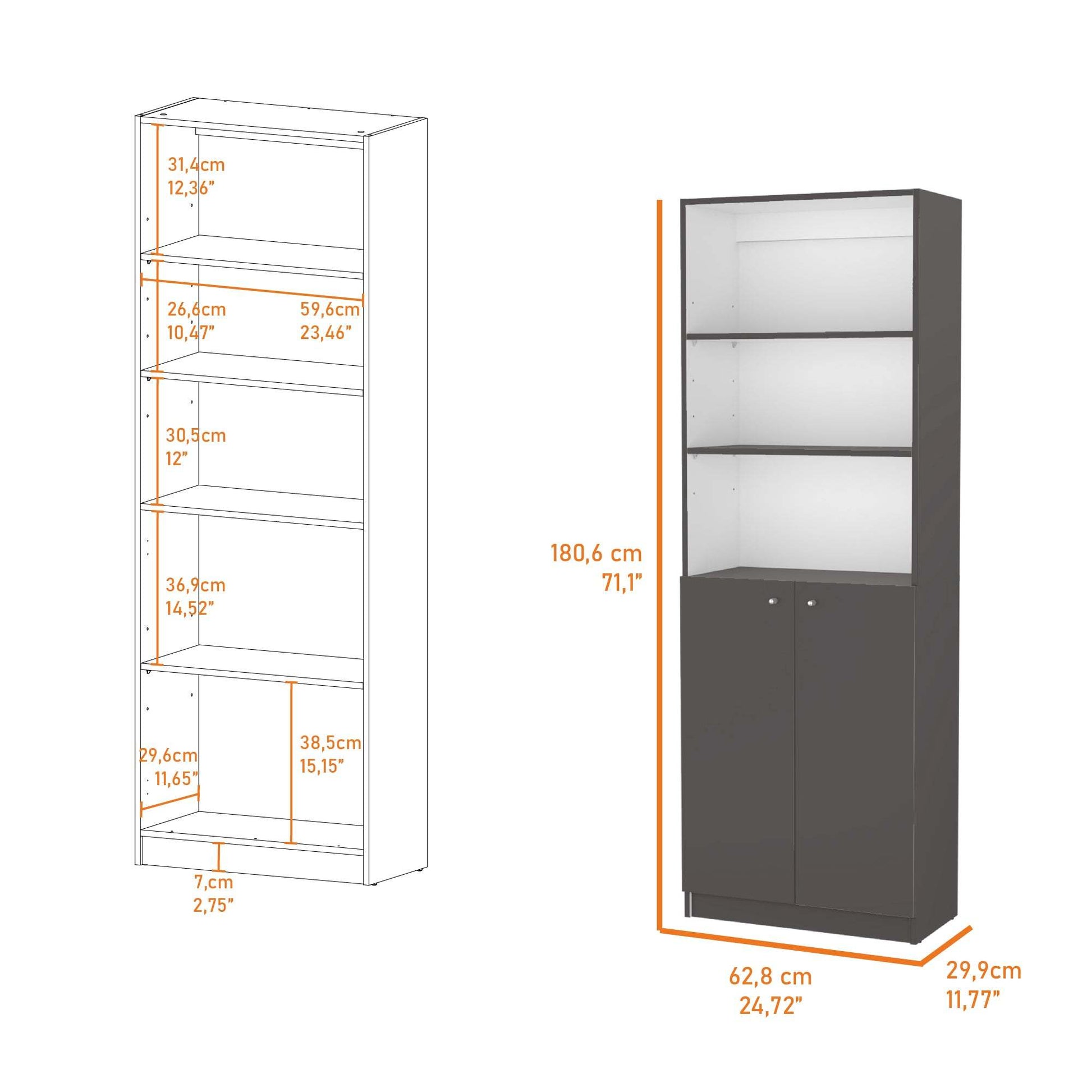 Matt Gray And White 2 Door Bookcase Grey White Primary Living Space Wood