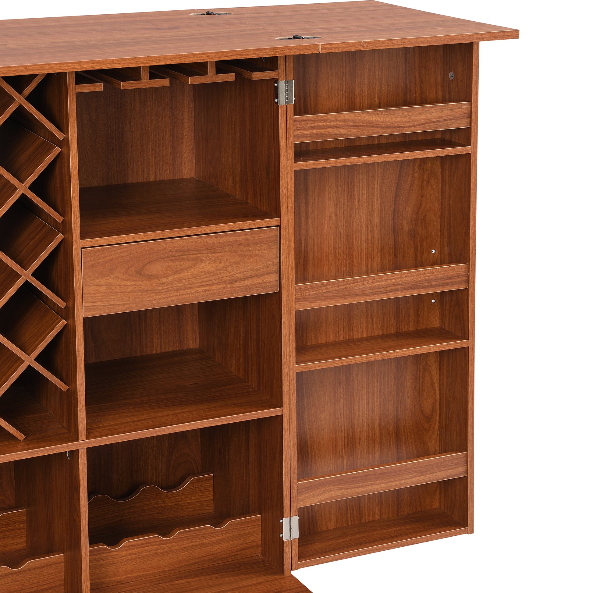 41.9" Home Bar Cabinet, Industrial Walnut Rattan Door Fold Out Bar Cabinet With Storage Bar Table Walnut Dining Room Modern Mdf