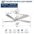 52 Inch Modern With Dimmable Led Light 5 Solid Wood Blades Remote Control Reversible Dc Motor With Smart App Control White Metal & Wood