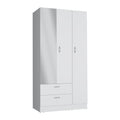 Riverside 3 Door Mirrored Armoire With Two Drawers, Four Shelves, And Hanging Rod White White Particle Board