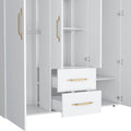 Wardrobe, Deluxe Armoire With Multiple Storage Options And Metal Accents, White White Particle Board Particle Board