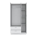 Riverside 3 Door Mirrored Armoire With Two Drawers, Four Shelves, And Hanging Rod White White Particle Board