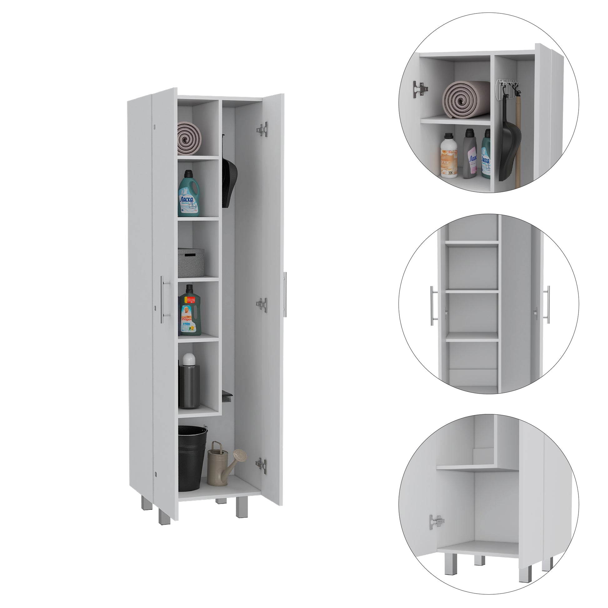 Norway Broom Closet Pantry White Primary Living Space Modern Particle Board Engineered Wood