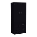 Taly Armoire With Double Doors, 2 Drawers, And Hanging Rod Black Black Particle Board