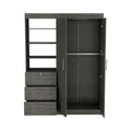 3 Tier Shelf And Drawers Armoire With Metal Handles, Smokey Oak Oak Particle Board Particle Board