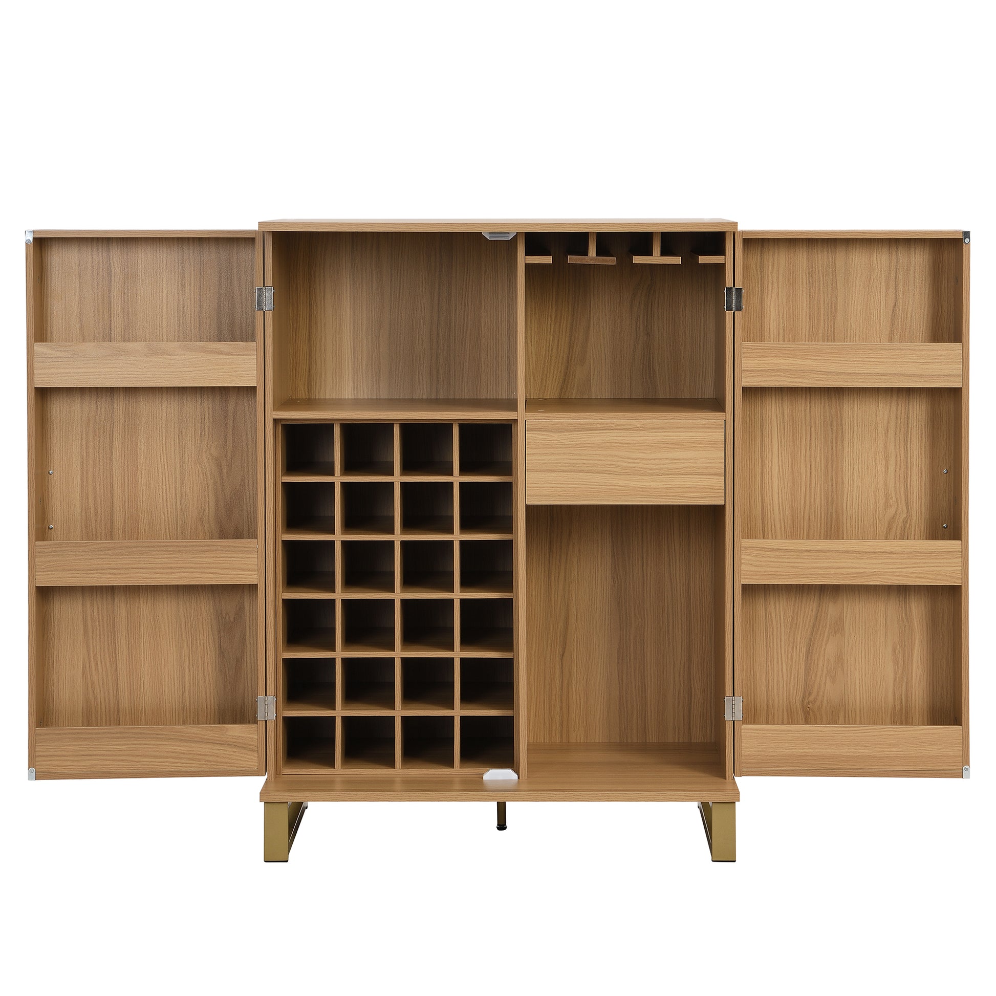 42.5" Modern Home Bar Cabinet Carved Wine Cabinet With Storage Natural Dining Room Contemporary Mdf