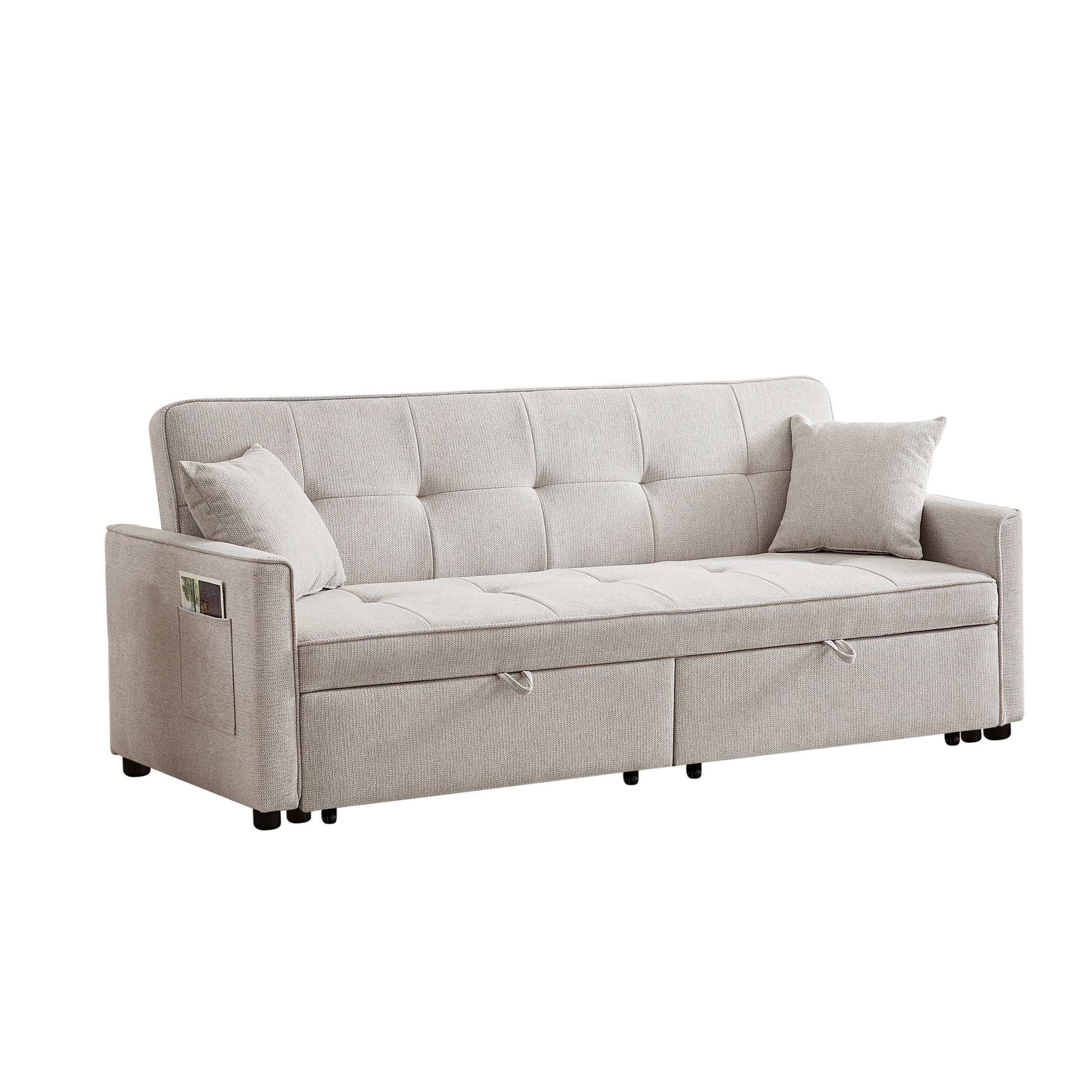 83.47 Inch Large Size Ivory Fabric 3 In 1 Convertible Sleeper Sofa Bed, For Living Room, Bedroom, Apartment, Office Ivory Fabric
