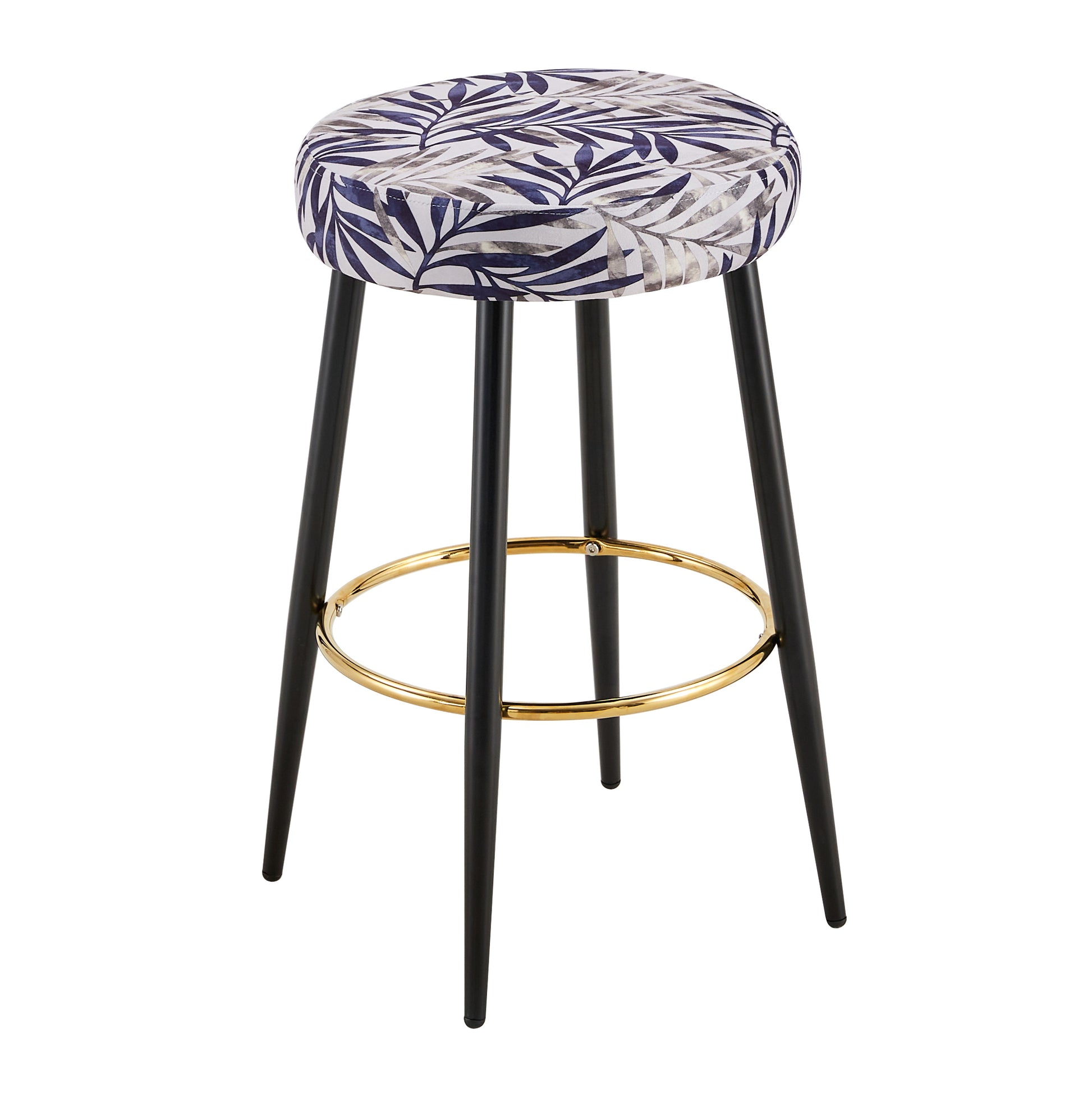 Counter Height Bar Stools Set Of 2, Pu Kitchen Stools Upholstered Dining Chair Stools 24 Inches Height With Golden Footrest For Kitchen Island Coffee Shop Bar Home Balcony Silver Leaves Velvet Cushion Alloy Steel Black And Silver Kitchen Foam Dry Clean