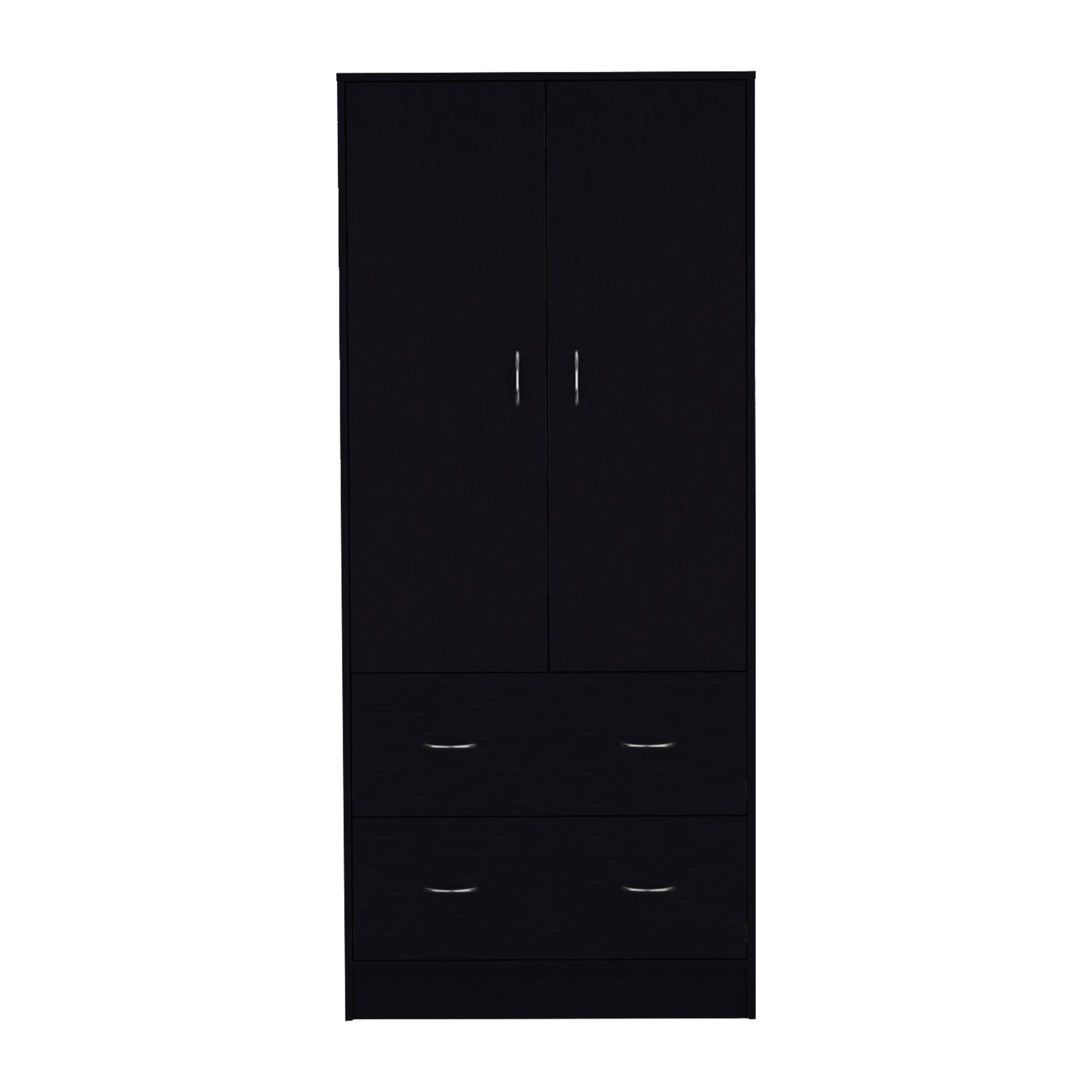 Taly Armoire With Double Doors, 2 Drawers, And Hanging Rod Black Black Particle Board