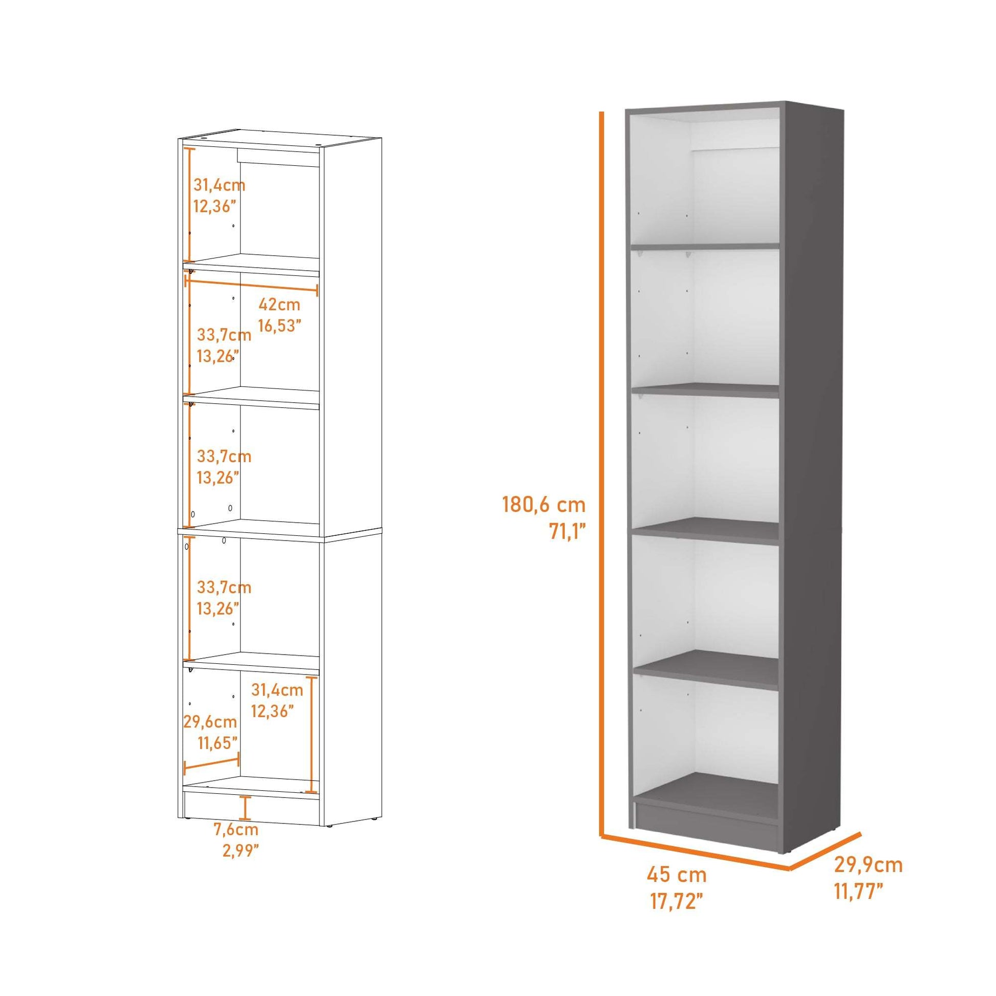 Zachary Matt Gray And White 5 Shelf Slim Bookcase 5 Grey White Standard Horizontal Primary Living Space Closed Back Wood Wood