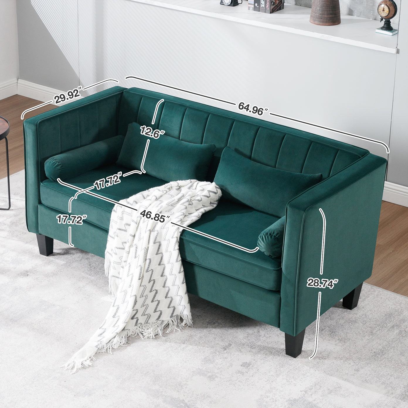 Sofa ,64.96" Modern Sofa Couch 2 Seater Fabric Sofa Green Wood Heavy Duty Foam Velvet 2 Seat