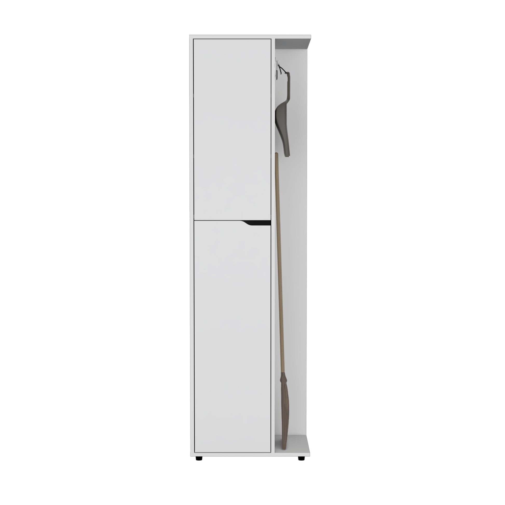 71.3" H Broom Storage Closet With One Door, Four Shelves And Broom And Mop Holder,White White Particle Board Particle Board