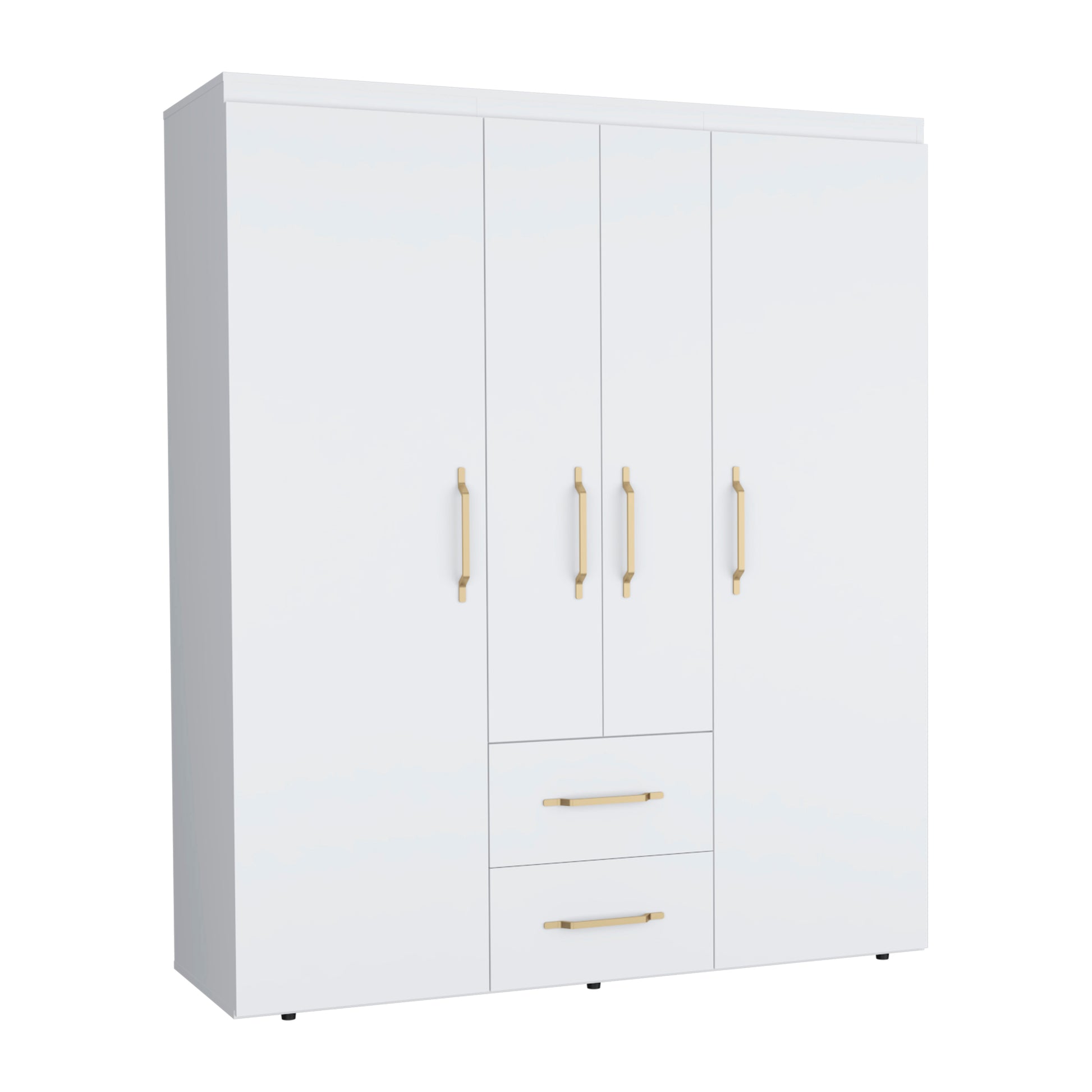 Wardrobe, Deluxe Armoire With Multiple Storage Options And Metal Accents, White White Particle Board Particle Board