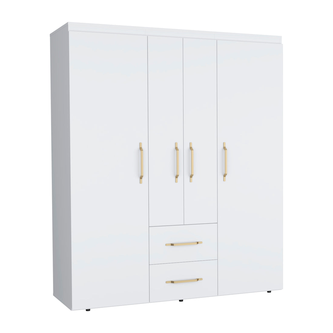 Bariloche Wardrobe, Multi Section Storage With Hanging Rods, Shelves, And 2 Drawers White White Bedroom Modern Particle Board