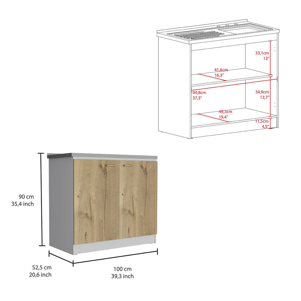 Napoles Utility Sink With Cabinet, One Shelf, Double Door Cabinet White Light Oak Freestanding Multicolor Kitchen Shelves Included Modern Particle Board Particle Board