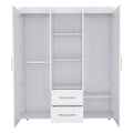 Wardrobe, Deluxe Armoire With Multiple Storage Options And Metal Accents, White White Particle Board Particle Board