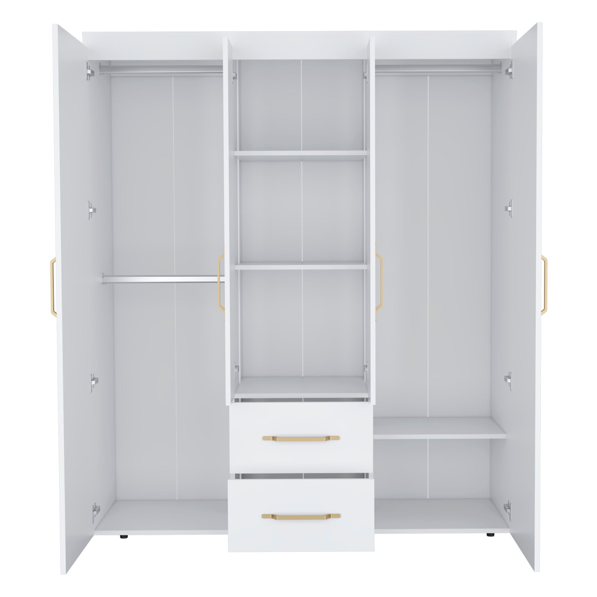 Wardrobe, Deluxe Armoire With Multiple Storage Options And Metal Accents, White White Particle Board Particle Board