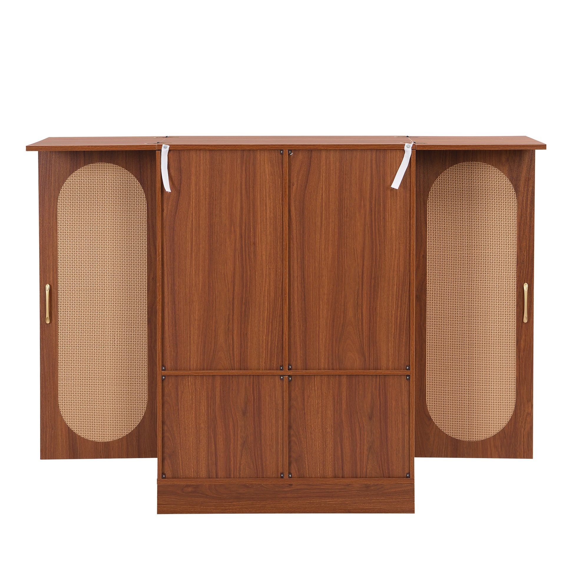 41.9" Home Bar Cabinet, Industrial Walnut Rattan Door Fold Out Bar Cabinet With Storage Bar Table Walnut Dining Room Modern Mdf