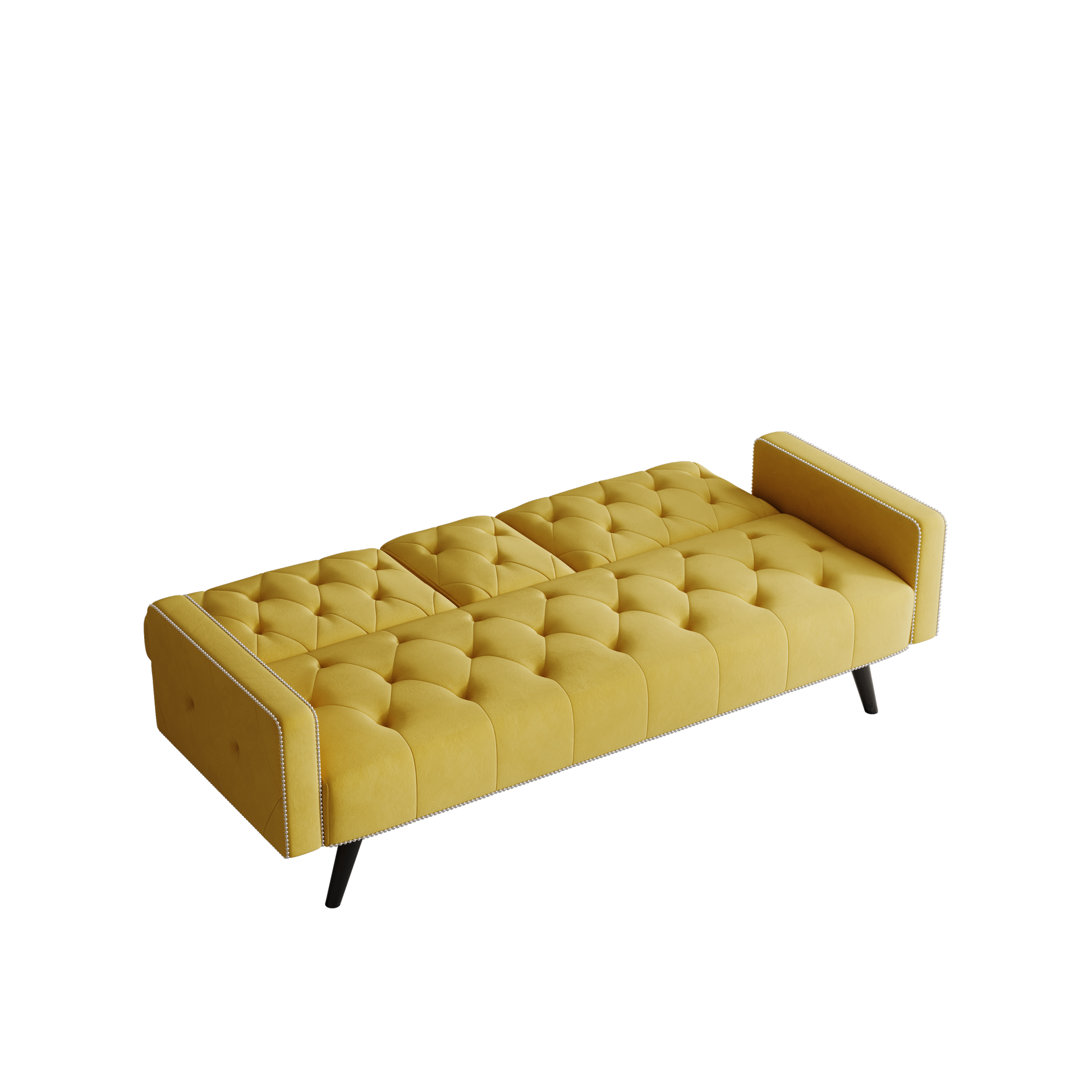 1730 Sofa Bed Armrest With Nail Head Trim With Two Cup Holders 72" Yellow Velvet Sofa For Small Spaces Yellow Velvet