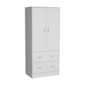 Taly Armoire With Double Doors, 2 Drawers, And Hanging Rod White White Particle Board