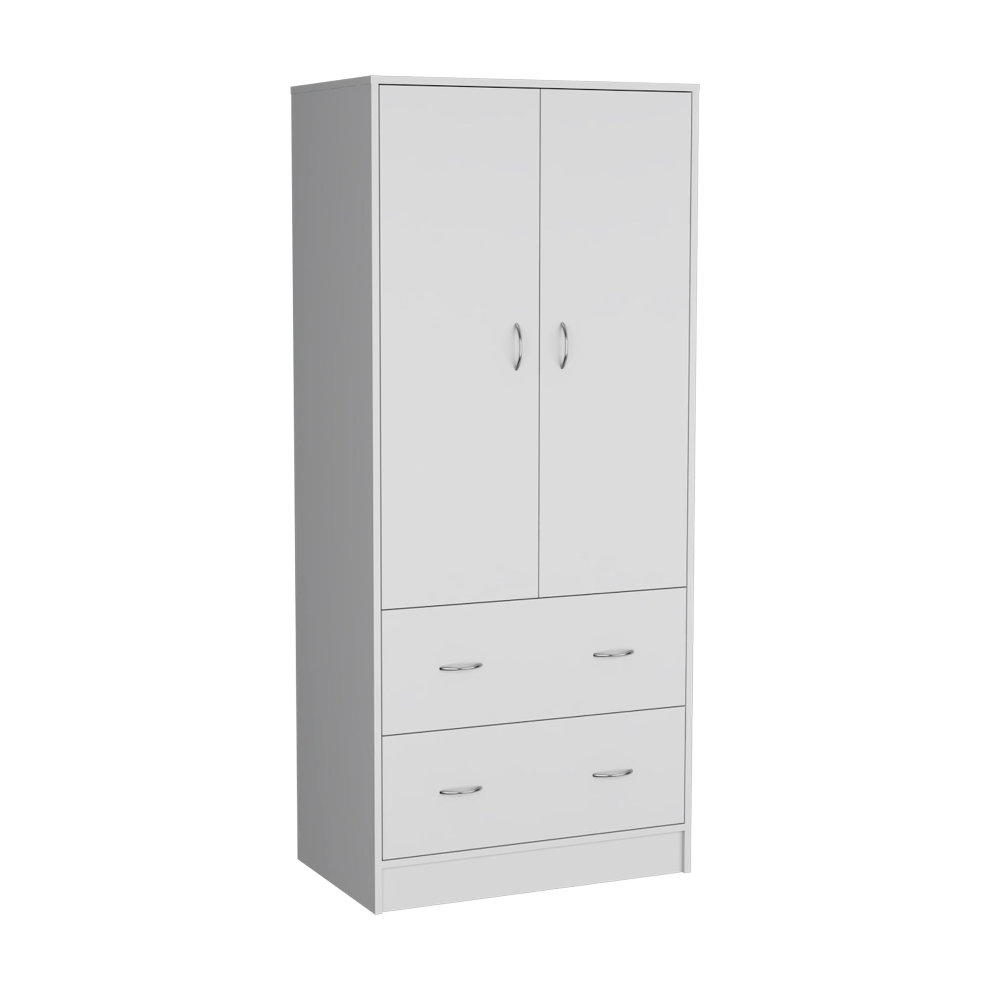 Taly Armoire With Double Doors, 2 Drawers, And Hanging Rod White White Particle Board