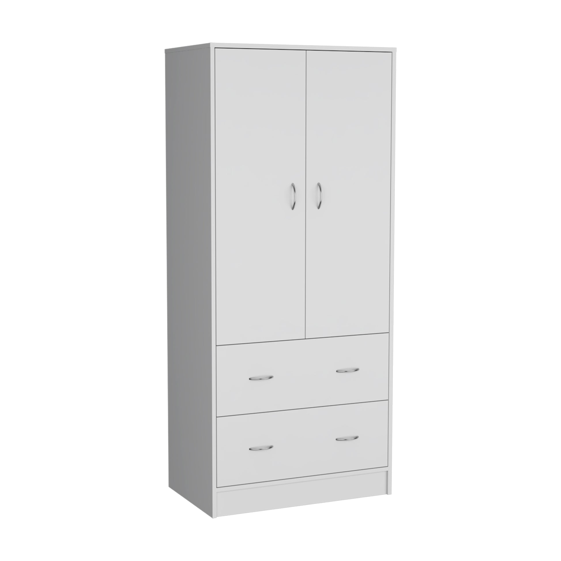 Armoire 71" H With Two Doors, Two Drawers, And Hanging Rod,White White Particle Board Particle Board