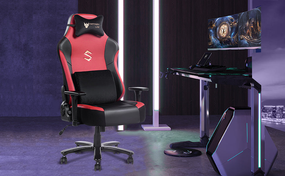 Big And Tall Gaming Chair 400Lbs Gaming Chair With Massage Lumbar Pillow, Headrest, 3D Armrest, Metal Base, Pu Leather Metal Red Handle Pu Leather