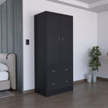 Taly Armoire With Double Doors, 2 Drawers, And Hanging Rod Black Black Particle Board