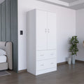 Taly Armoire With Double Doors, 2 Drawers, And Hanging Rod White White Particle Board