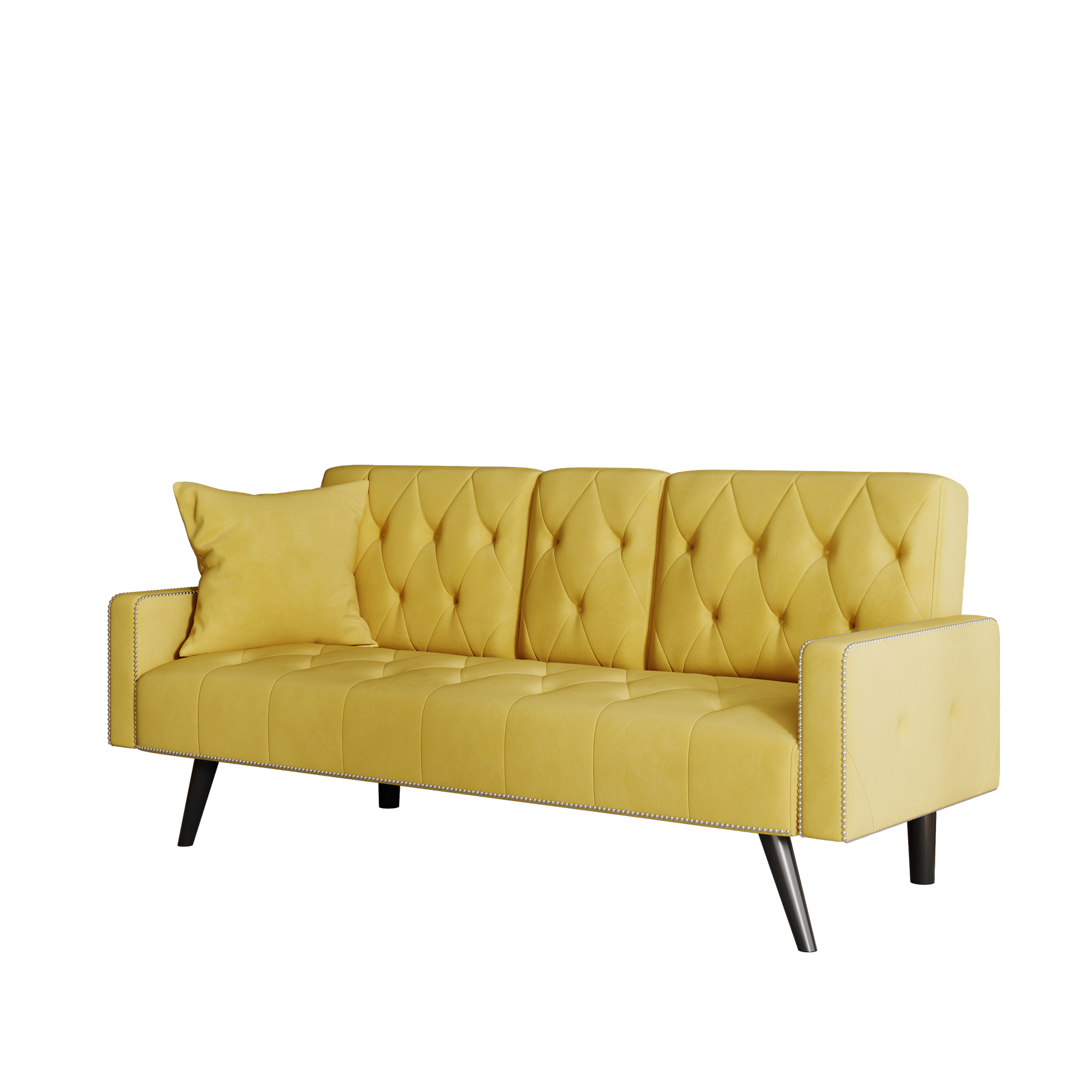 1730 Sofa Bed Armrest With Nail Head Trim With Two Cup Holders 72" Yellow Velvet Sofa For Small Spaces Yellow Velvet