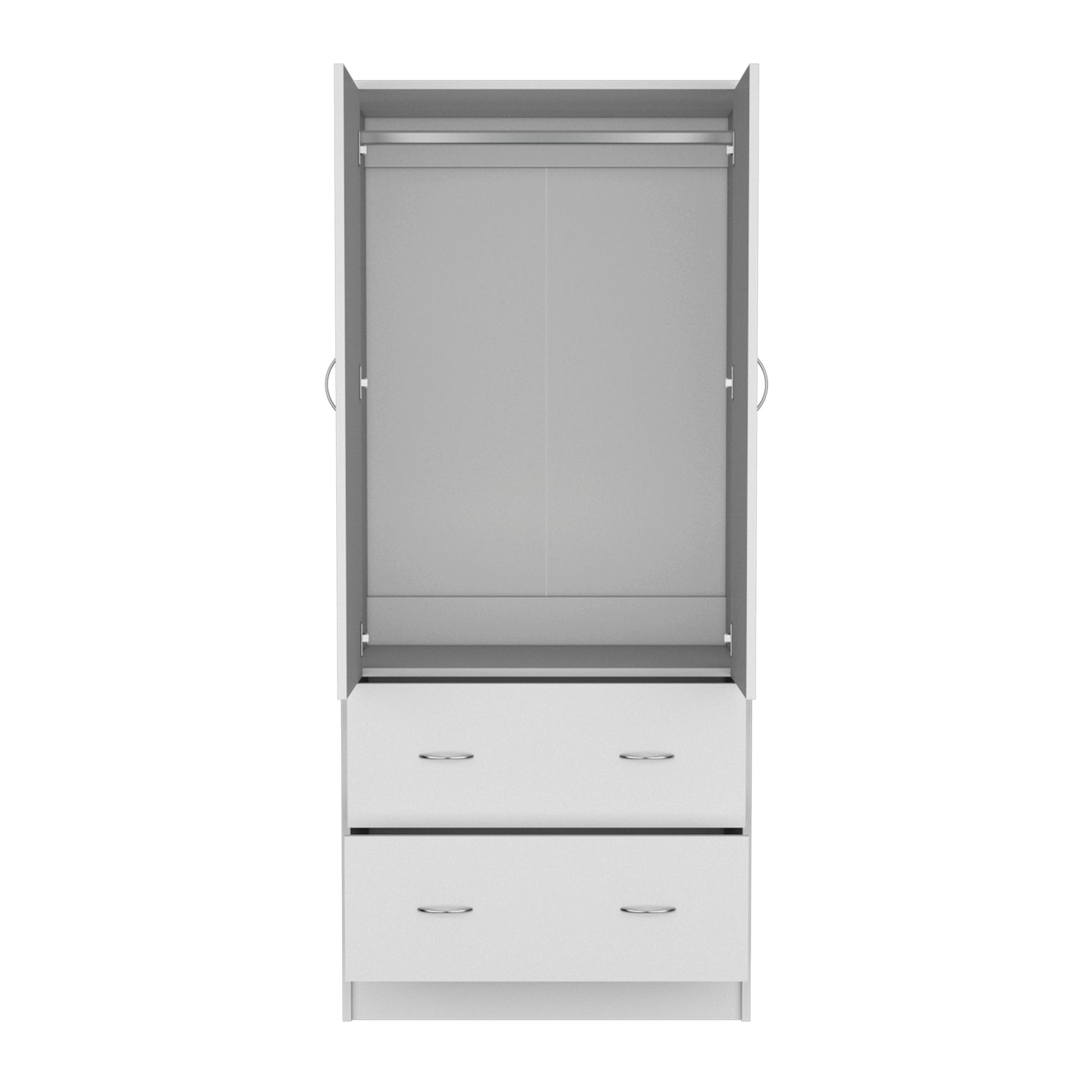 Taly Armoire With Double Doors, 2 Drawers, And Hanging Rod White White Particle Board