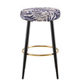 Counter Height Bar Stools Set Of 2, Pu Kitchen Stools Upholstered Dining Chair Stools 24 Inches Height With Golden Footrest For Kitchen Island Coffee Shop Bar Home Balcony Silver Leaves Velvet Cushion Alloy Steel Black And Silver Kitchen Foam Dry Clean