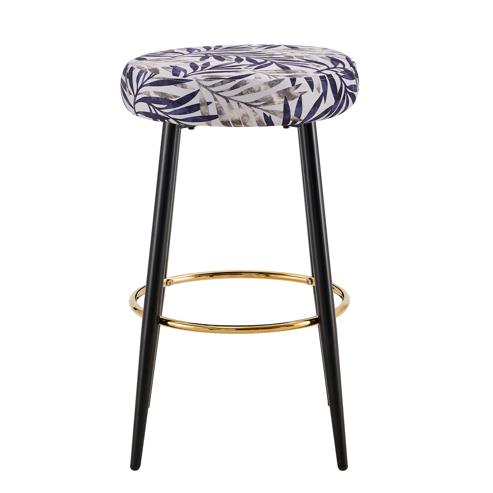 Counter Height Bar Stools Set Of 2, Pu Kitchen Stools Upholstered Dining Chair Stools 24 Inches Height With Golden Footrest For Kitchen Island Coffee Shop Bar Home Balcony Silver Leaves Velvet Cushion Alloy Steel Black And Silver Kitchen Foam Dry Clean