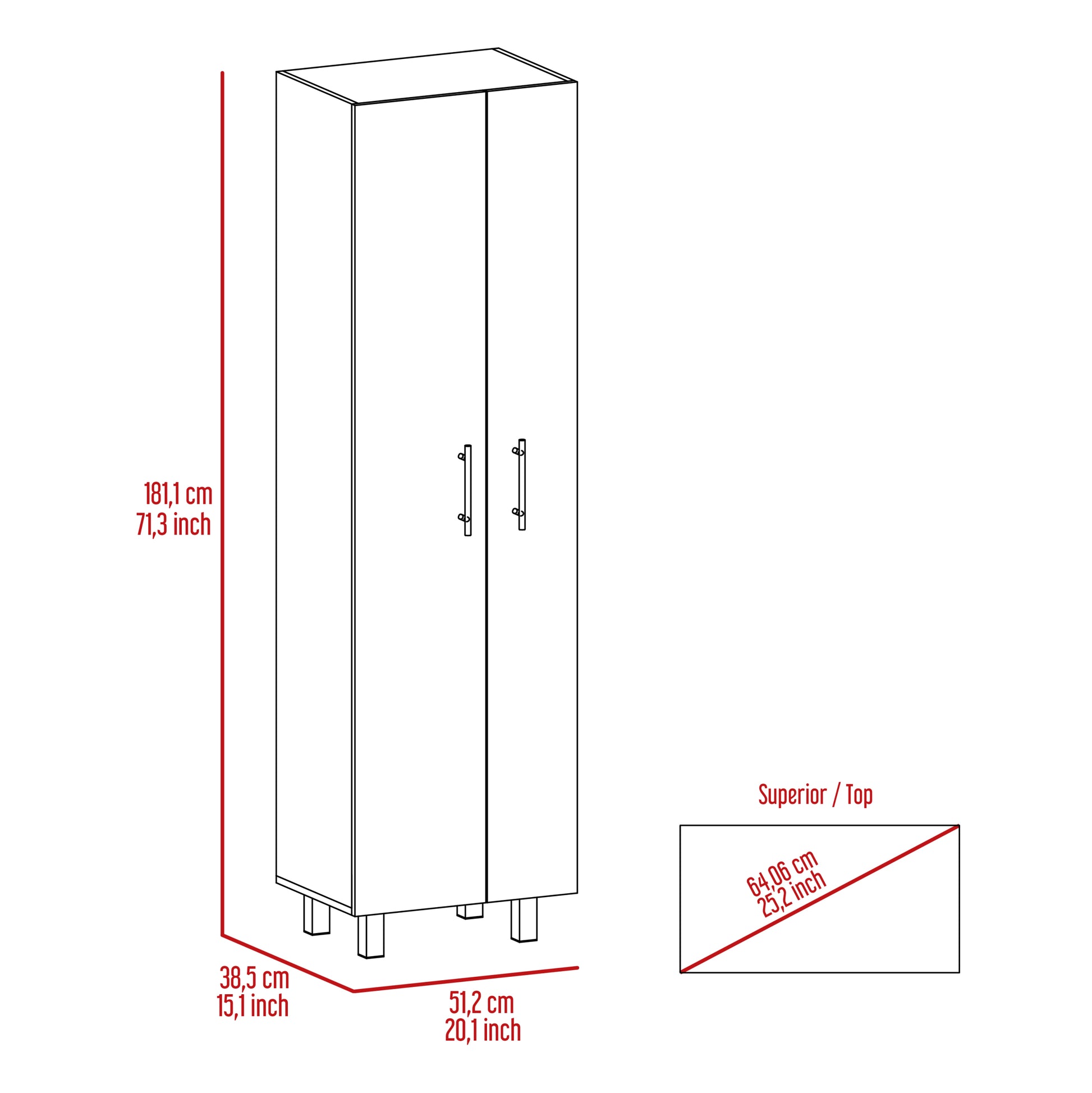 Nala Cleaning Cabinet, Double Door Cabinet, Four Legs, Five Shelves White Freestanding White Kitchen Shelves Included Modern Particle Board Particle Board