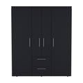 Wardrobe, Deluxe Armoire With Multiple Storage Options And Metal Accents, Black Black Particle Board Particle Board