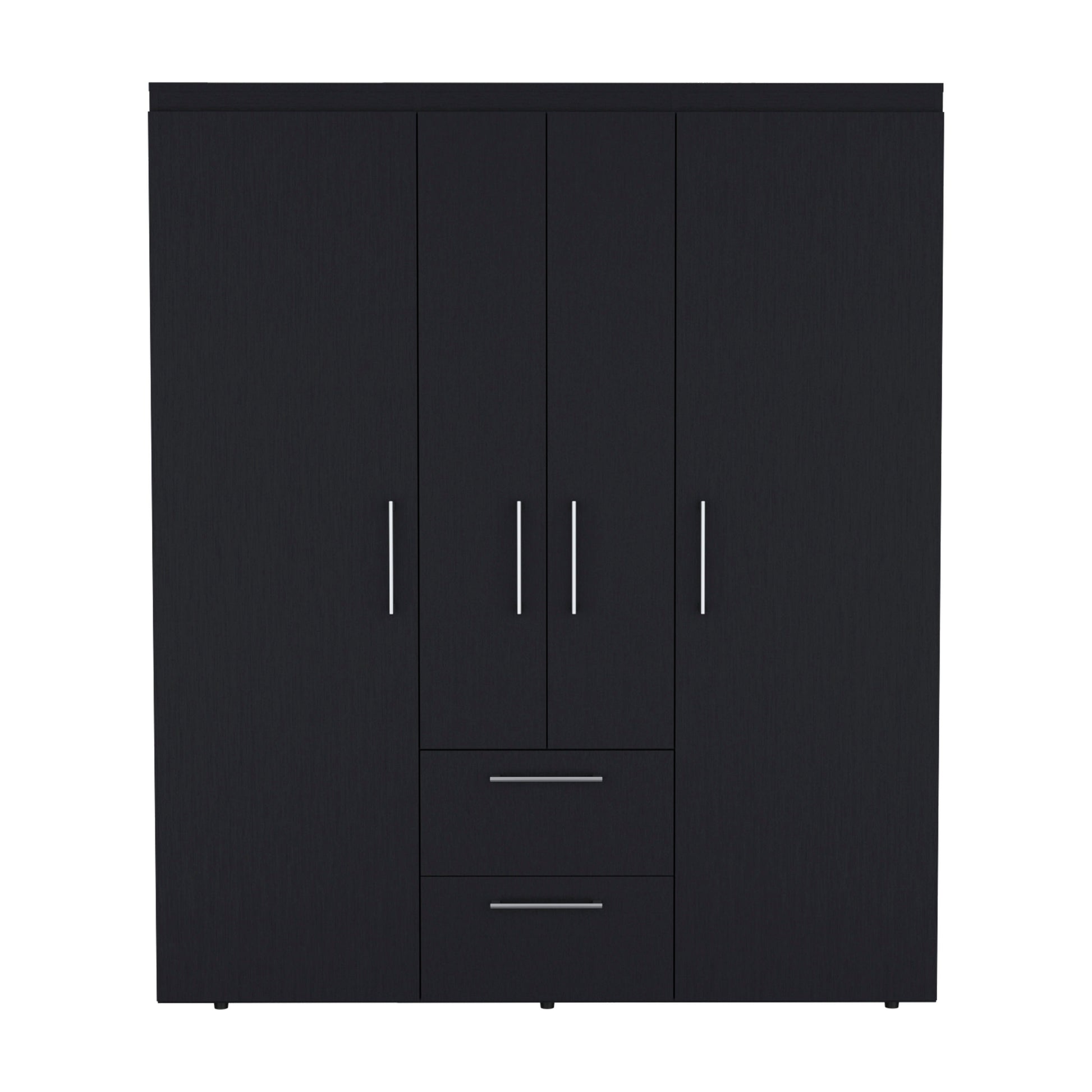 Wardrobe, Deluxe Armoire With Multiple Storage Options And Metal Accents, Black Black Particle Board Particle Board