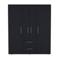 Wardrobe, Deluxe Armoire With Multiple Storage Options And Metal Accents, Black Black Particle Board Particle Board
